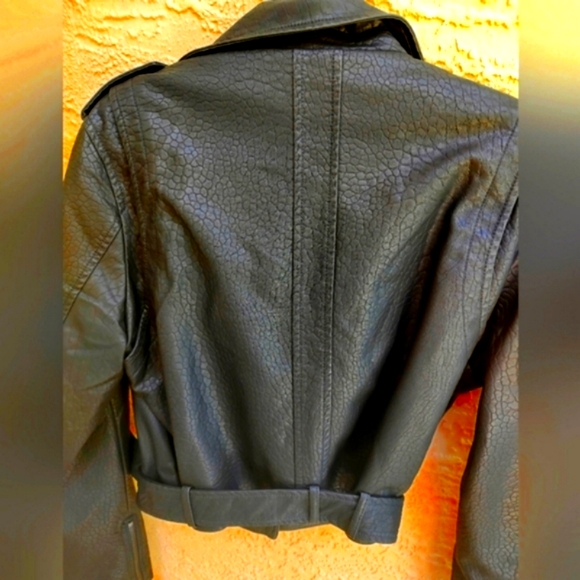 Moto jacket Coalition Black Vegan embossed  faux leather - Picture 3 of 8